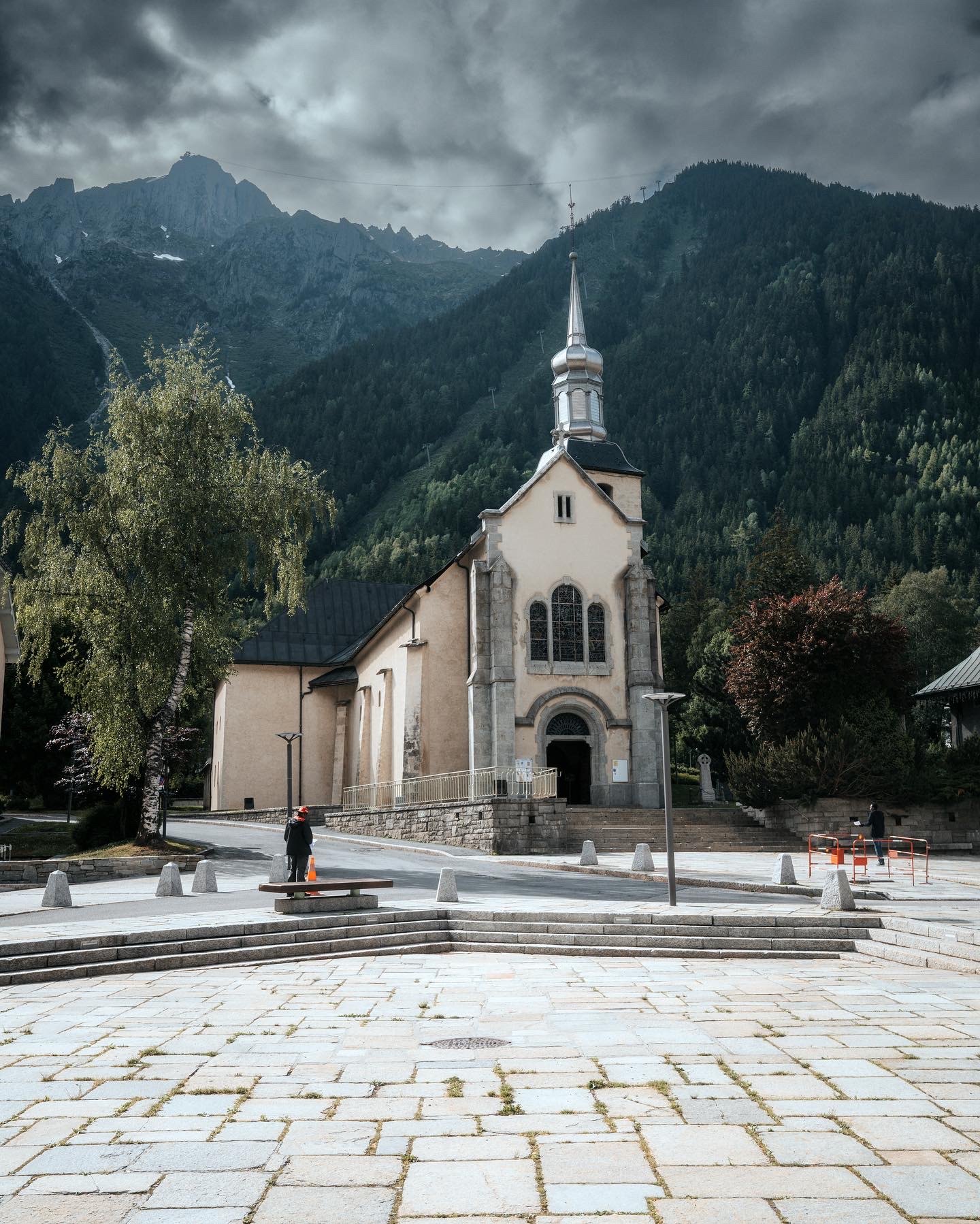 Chamonix Mont-Blanc church and mountains