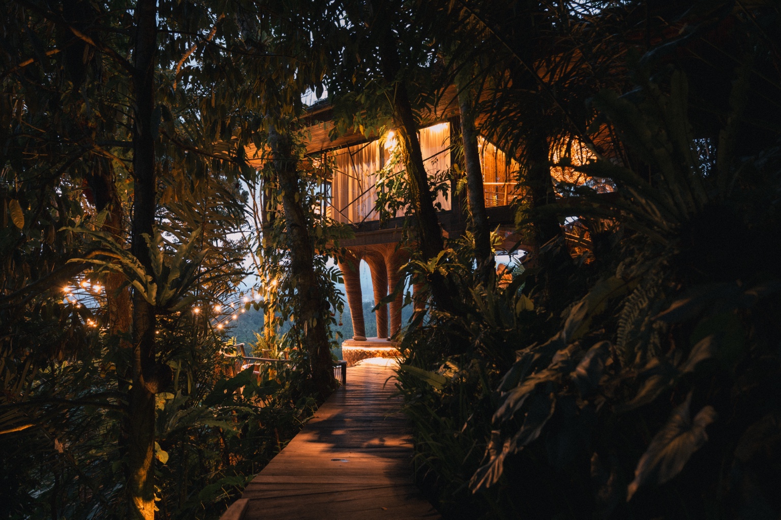 Hideout Bali jungle entrance at blue hour