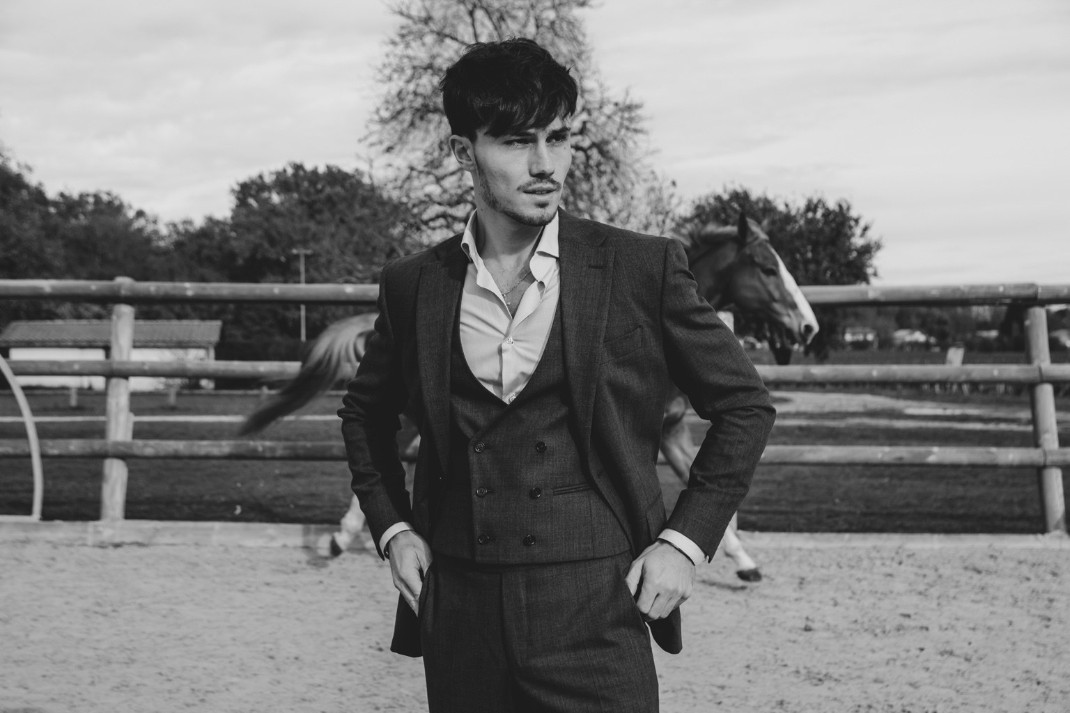 Les Nouveaux Ateliers black and white equestrian editorial