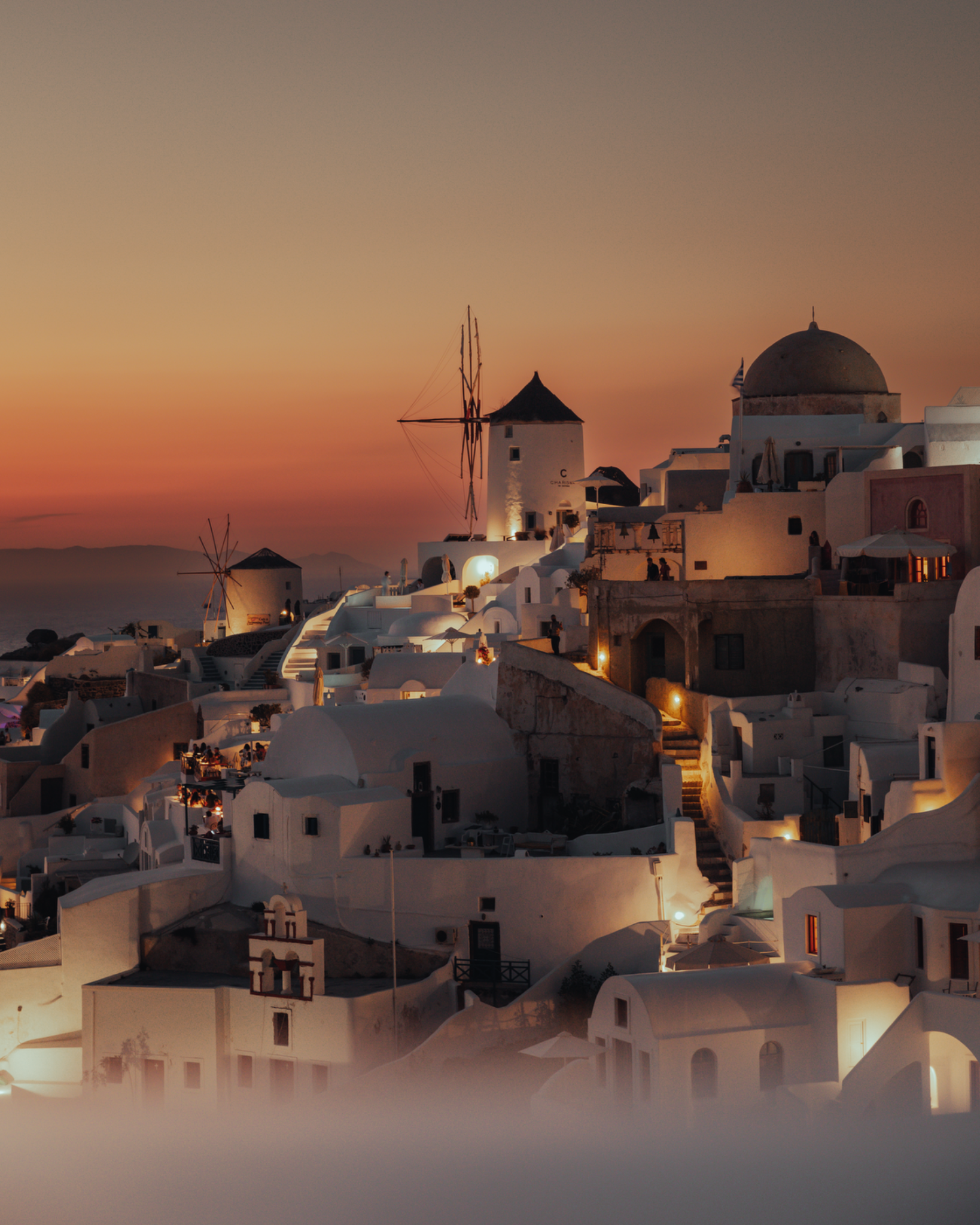 Santorini architecture at dusk