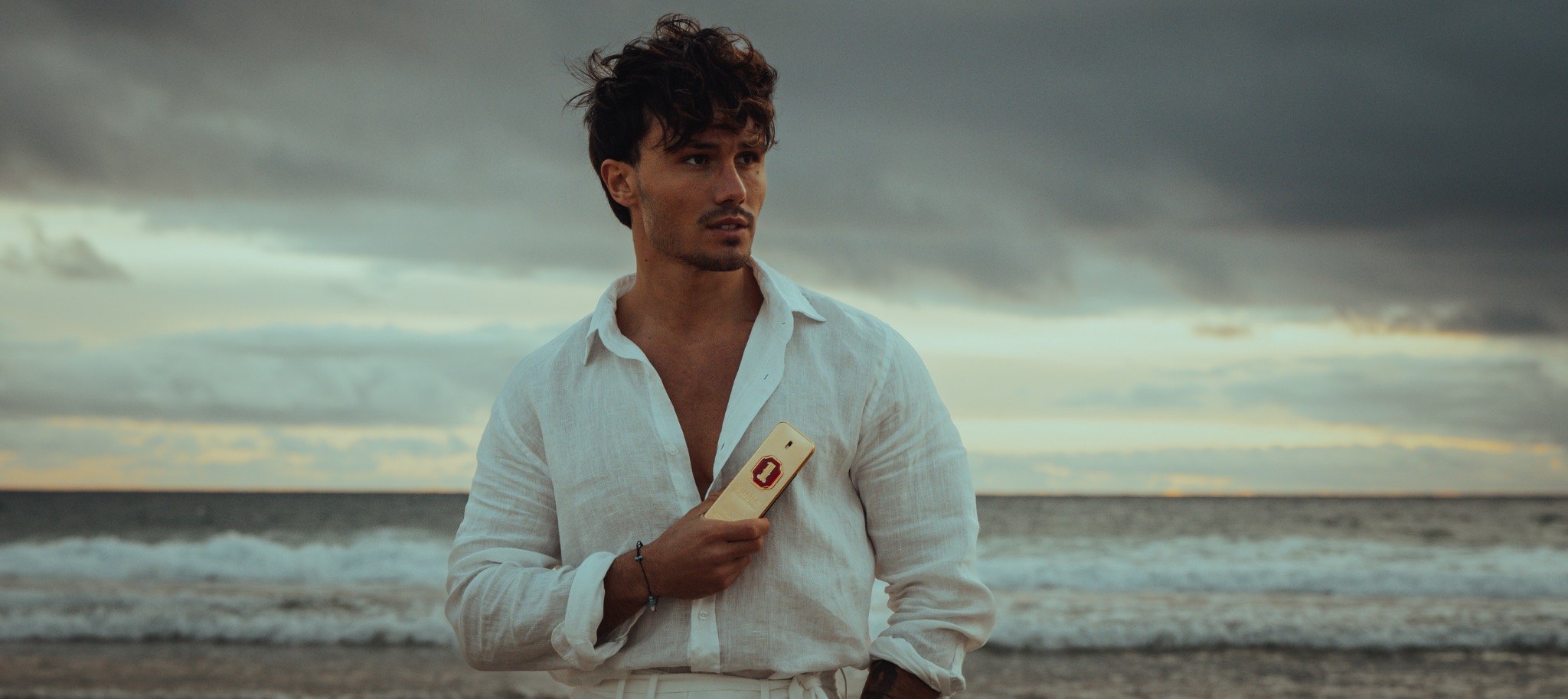 Paco Rabanne editorial portrait by the ocean