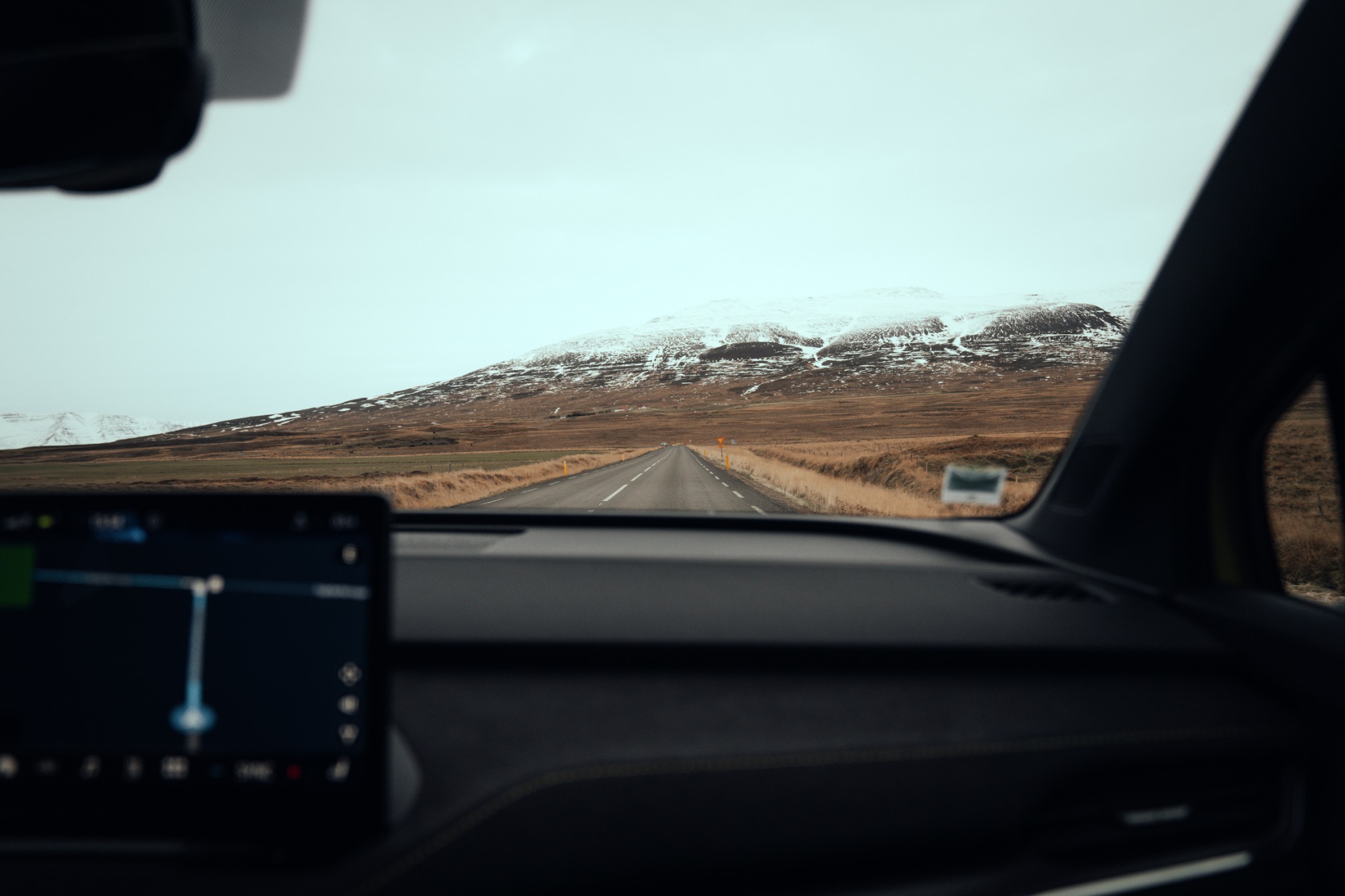 Interior driving view through the Skoda windshield